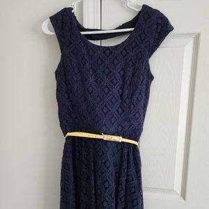 Navy Blue Lace Cutout back dress